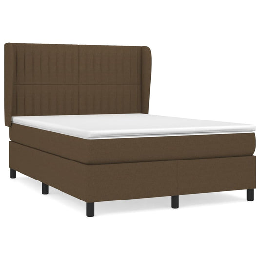 vidaXL Κρεβάτι Boxspring με Στρώμα Σκούρο Καφέ 140x200 εκ Υφασμάτινο
