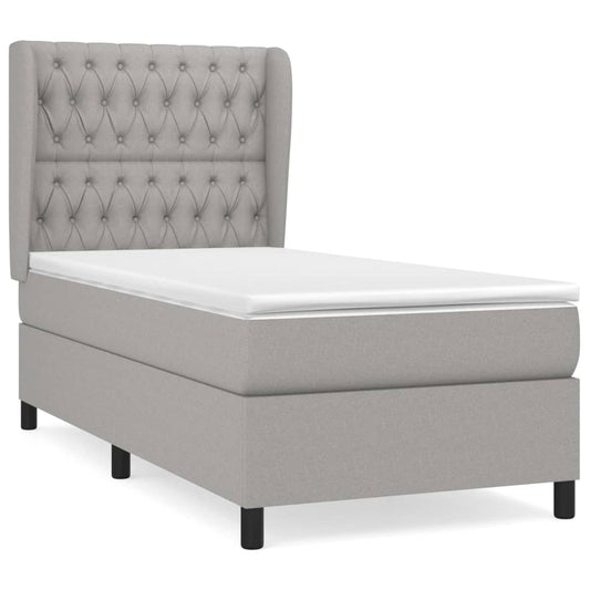 vidaXL Κρεβάτι Boxspring με Στρώμα Ανοιχτό Γκρι 90x190 εκ. Υφασμάτινο