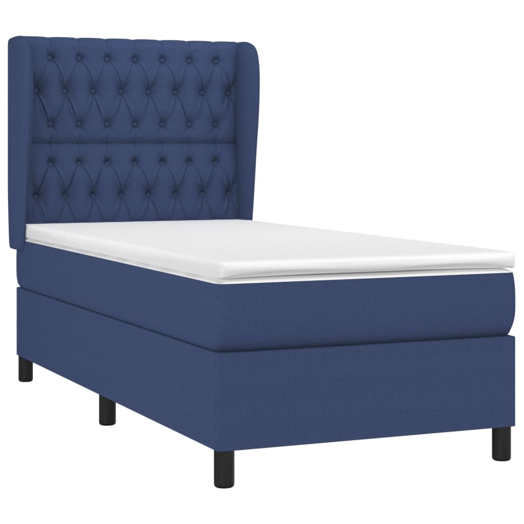 vidaXL Κρεβάτι Boxspring με Στρώμα Μπλε 90x190 εκ.Υφασμάτινο