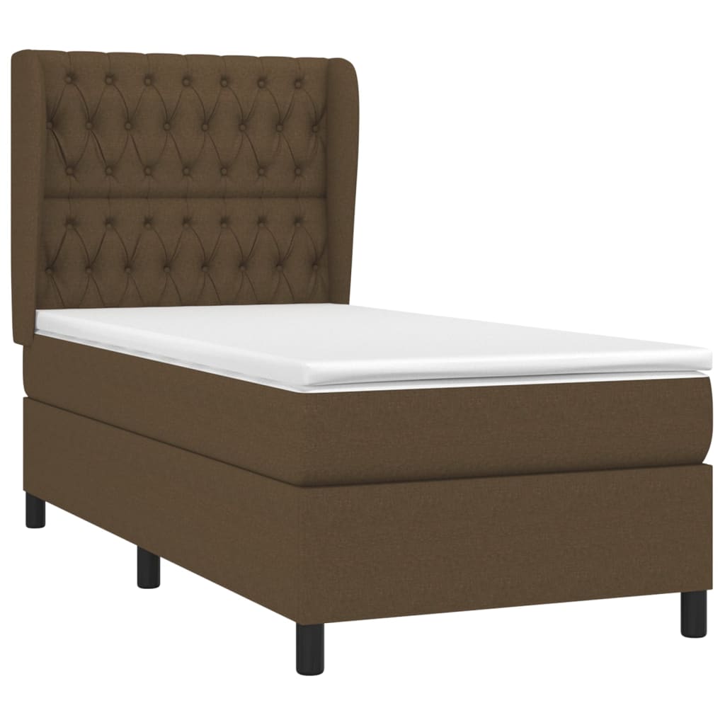 vidaXL Κρεβάτι Boxspring με Στρώμα Σκούρο Καφέ 90x200 εκ. Υφασμάτινο