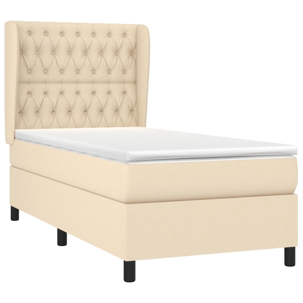 vidaXL Κρεβάτι Boxspring με Στρώμα Κρεμ 90x200 εκ.Υφασμάτινο