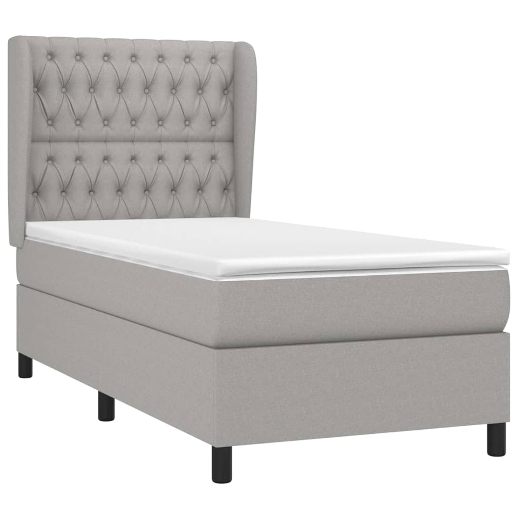 vidaXL Κρεβάτι Boxspring με Στρώμα Ανοιχτό Γκρι 100x200 εκ. Υφασμάτινο