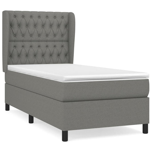 vidaXL Κρεβάτι Boxspring με Στρώμα Σκούρο Γκρι 100x200 εκ. Υφασμάτινο