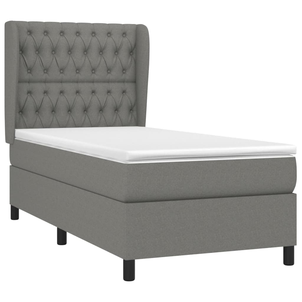 vidaXL Κρεβάτι Boxspring με Στρώμα Σκούρο Γκρι 100x200 εκ. Υφασμάτινο