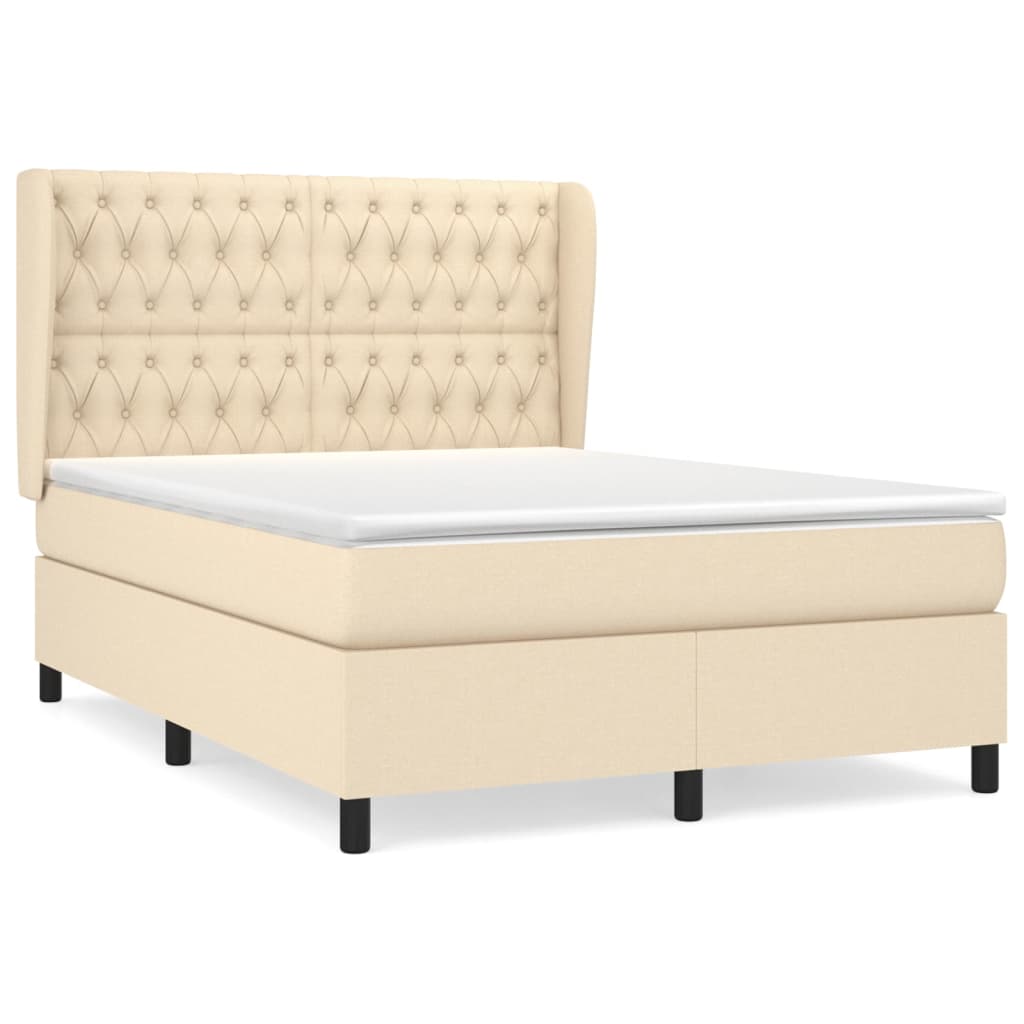 vidaXL Κρεβάτι Boxspring με Στρώμα Κρεμ 140x200 εκ. Υφασμάτινο