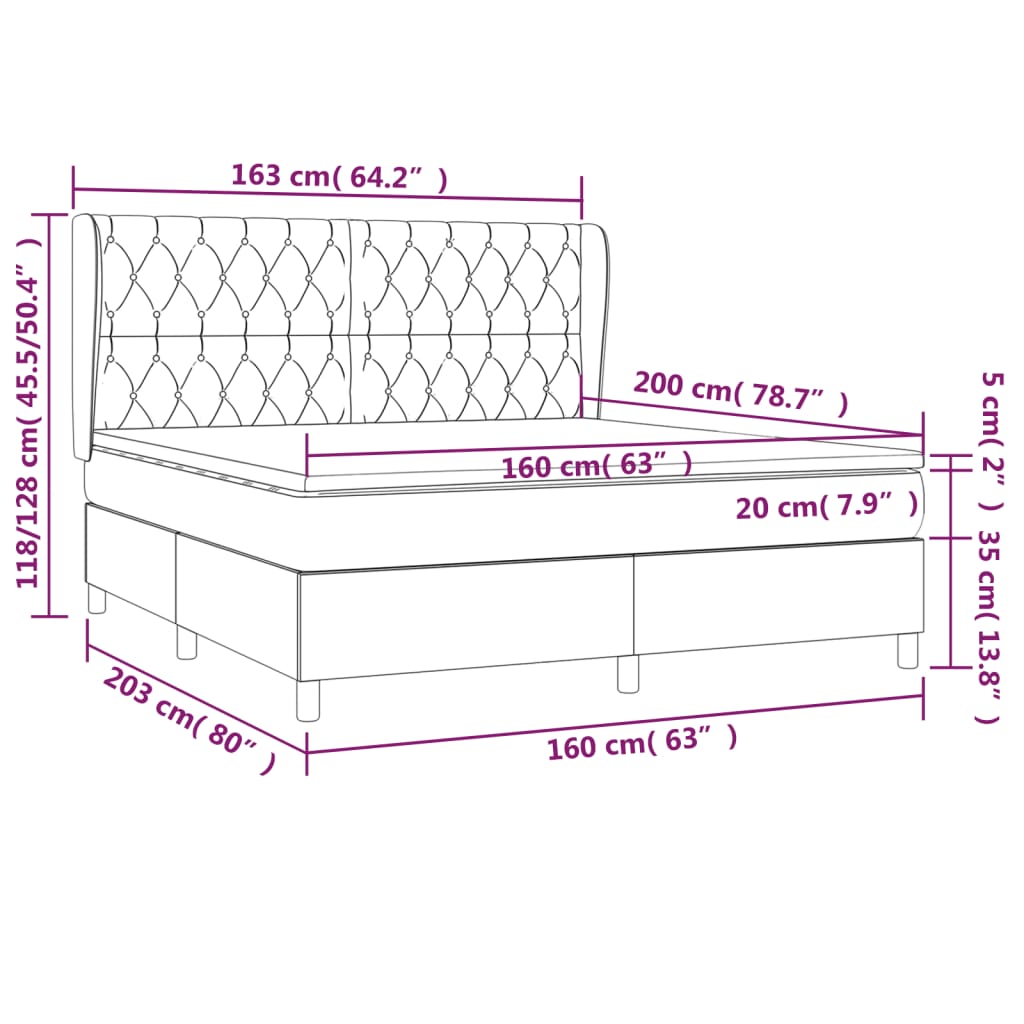 vidaXL Κρεβάτι Boxspring με Στρώμα Σκούρο Καφέ 160x200 εκ Υφασμάτινο