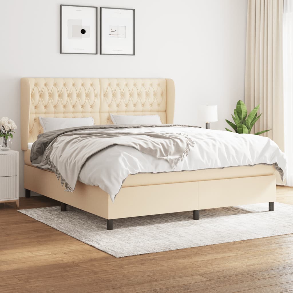 vidaXL Κρεβάτι Boxspring με Στρώμα Κρεμ 180x200 εκ. Υφασμάτινο