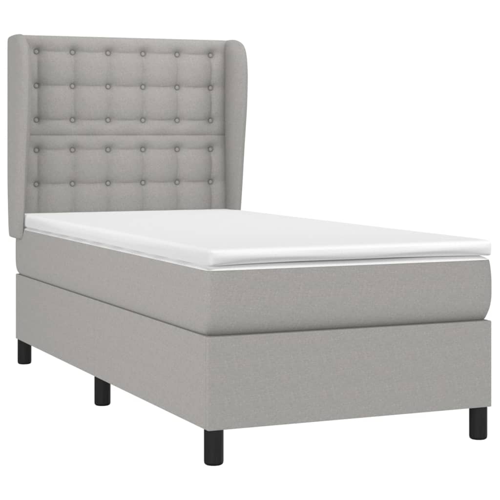 vidaXL Κρεβάτι Boxspring με Στρώμα Ανοιχτό Γκρι 90x190 εκ. Υφασμάτινο