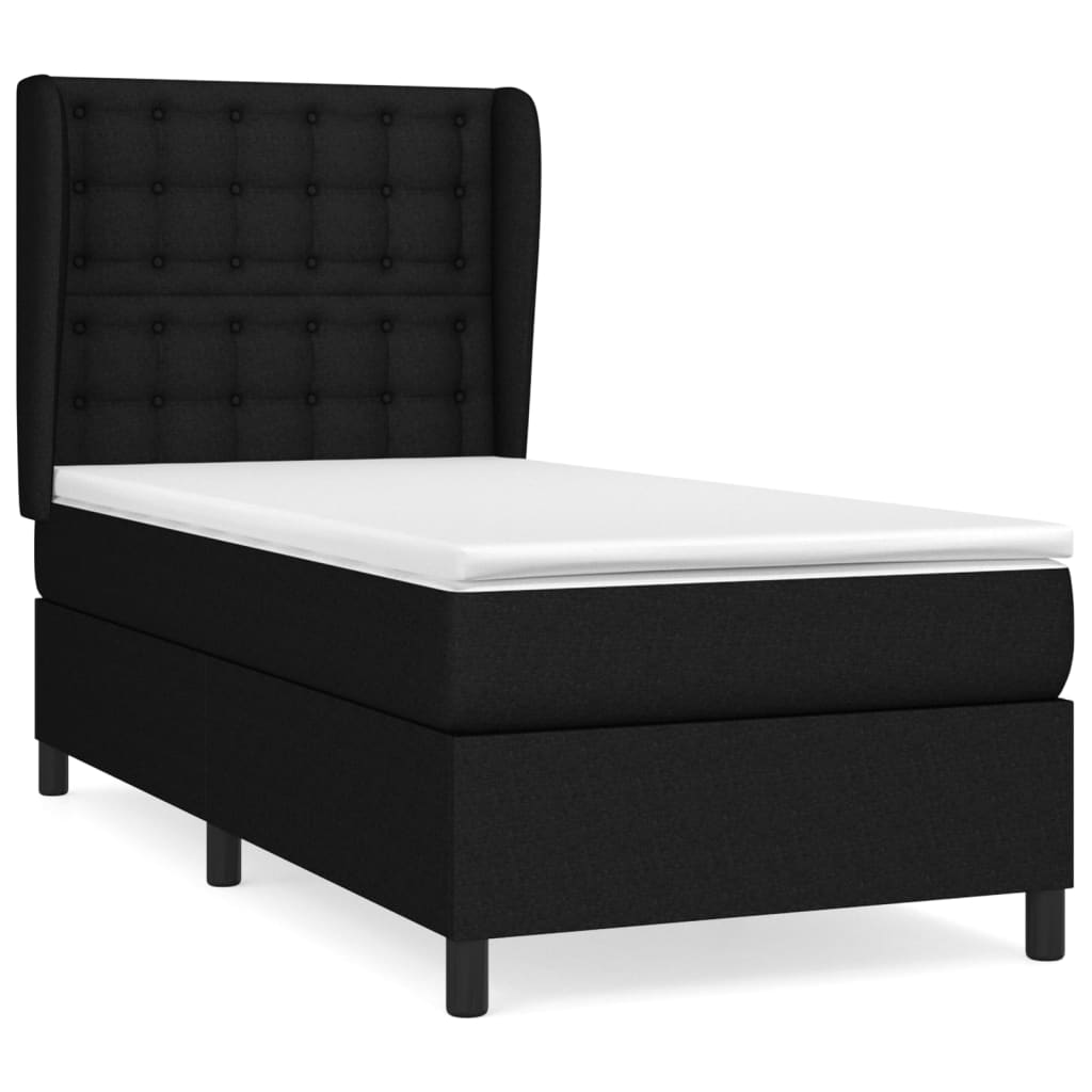 vidaXL Κρεβάτι Boxspring με Στρώμα Μαύρο 90x190 εκ.Υφασμάτινο