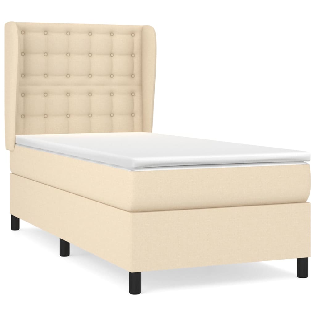 vidaXL Κρεβάτι Boxspring με Στρώμα Κρεμ 90x190 εκ.Υφασμάτινο