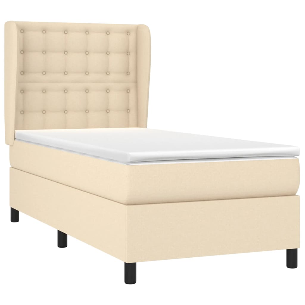 vidaXL Κρεβάτι Boxspring με Στρώμα Κρεμ 90x190 εκ.Υφασμάτινο