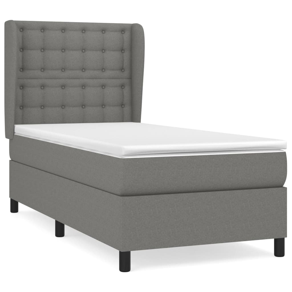 vidaXL Κρεβάτι Boxspring με Στρώμα Σκούρο Γκρι 90x200 εκ. Υφασμάτινο