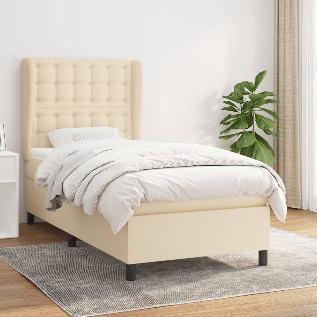 vidaXL Κρεβάτι Boxspring με Στρώμα Κρεμ 100 x 200 εκ. Υφασμάτινο