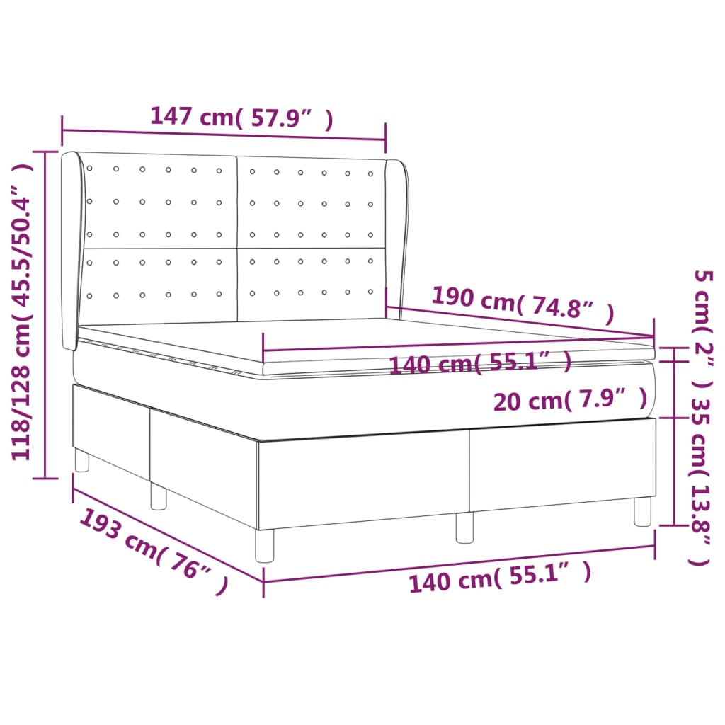 vidaXL Κρεβάτι Boxspring με Στρώμα Μαύρο 140x190 εκ. Υφασμάτινο