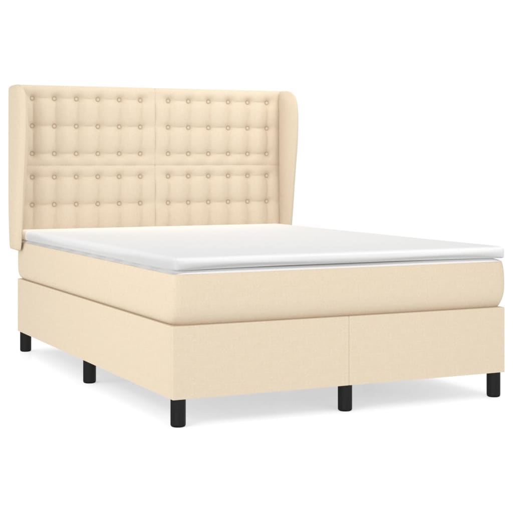vidaXL Κρεβάτι Boxspring με Στρώμα Κρεμ 140x190 εκ. Υφασμάτινο