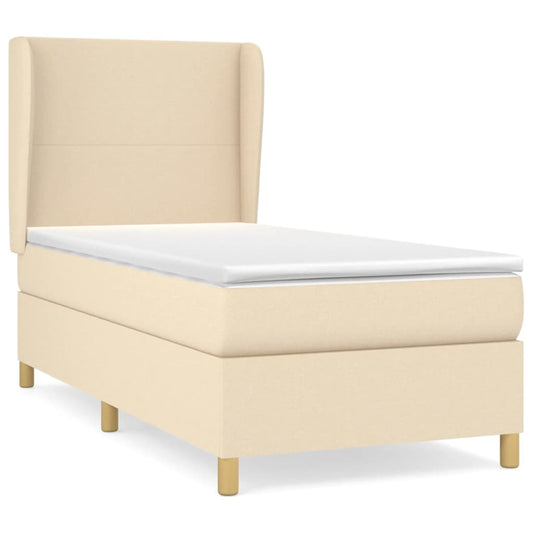 vidaXL Κρεβάτι Boxspring με Στρώμα Κρεμ 90x190 εκ.Υφασμάτινο
