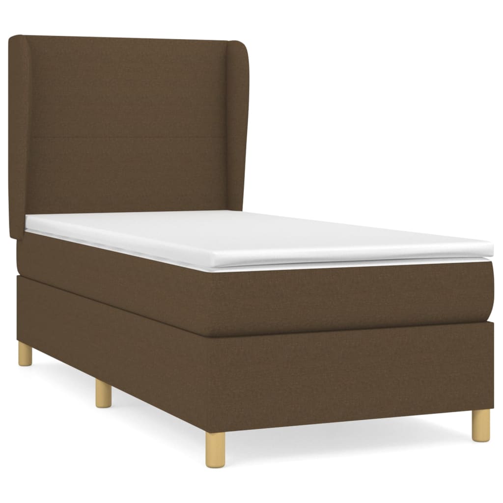 vidaXL Κρεβάτι Boxspring με Στρώμα Σκούρο Καφέ 90x200 εκ. Υφασμάτινο