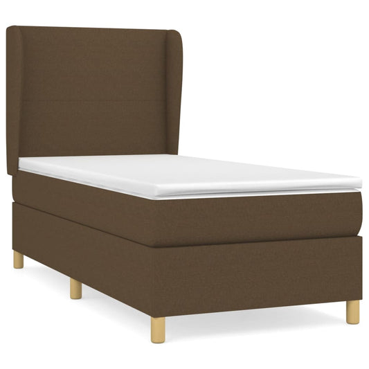 vidaXL Κρεβάτι Boxspring με Στρώμα Σκούρο Καφέ 90x200 εκ. Υφασμάτινο