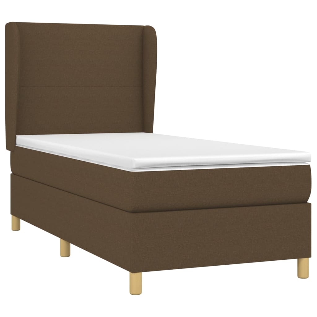 vidaXL Κρεβάτι Boxspring με Στρώμα Σκούρο Καφέ 90x200 εκ. Υφασμάτινο