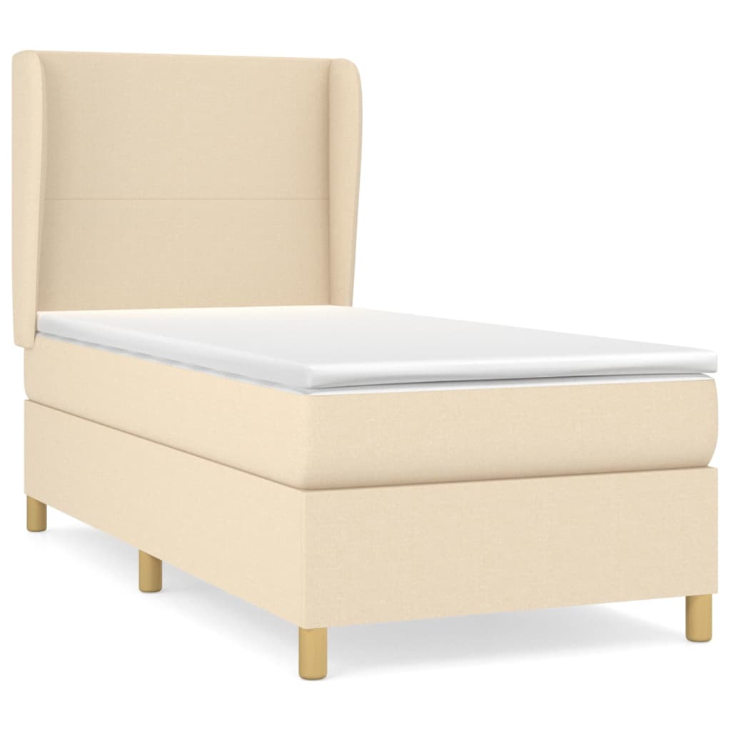 vidaXL Κρεβάτι Boxspring με Στρώμα Κρεμ 90x200 εκ.Υφασμάτινο