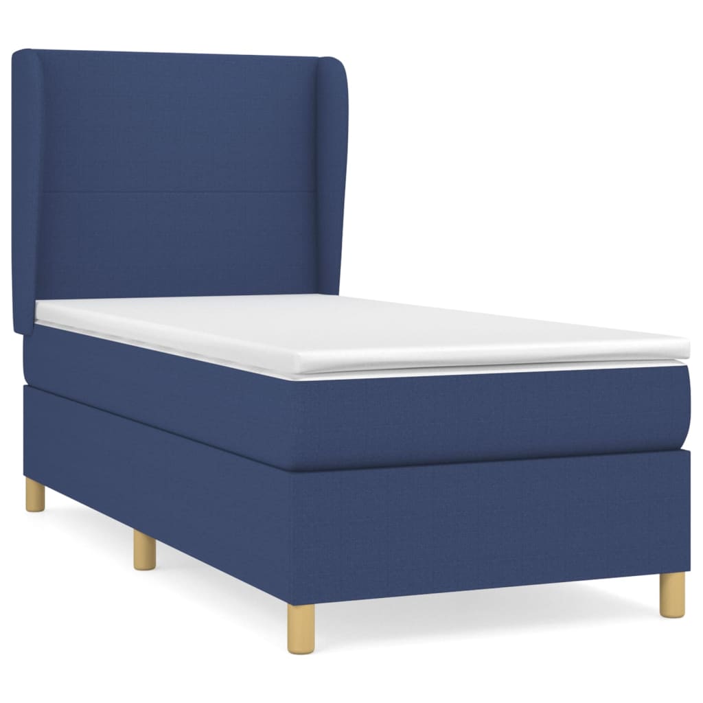 vidaXL Κρεβάτι Boxspring με Στρώμα Μπλε 90x200 εκ.Υφασμάτινο