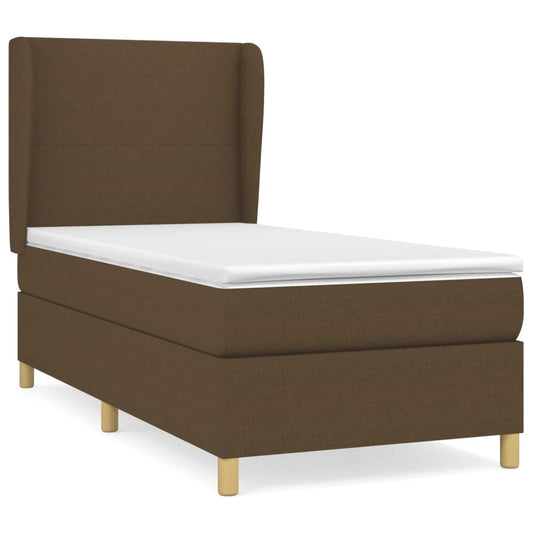 vidaXL Κρεβάτι Boxspring με Στρώμα Σκούρο Καφέ 100x200 εκ. Υφασμάτινο