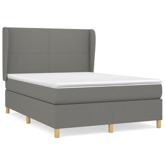 vidaXL Κρεβάτι Boxspring με Στρώμα Σκούρο Γκρι 140x200 εκ Υφασμάτινο