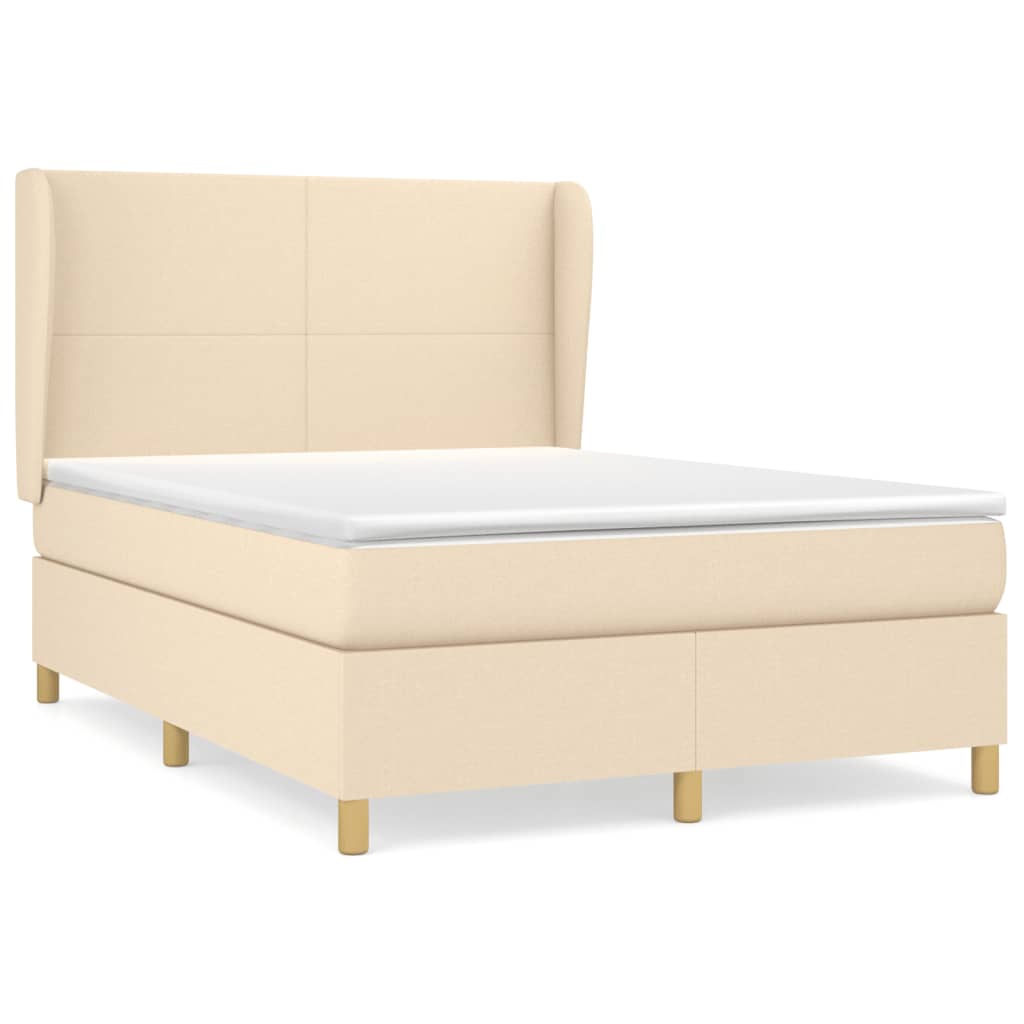 vidaXL Κρεβάτι Boxspring με Στρώμα Κρεμ 140x200 εκ. Υφασμάτινο