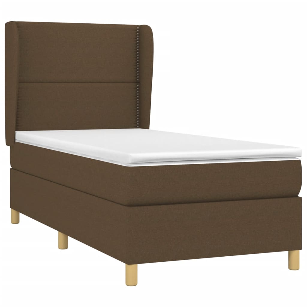 vidaXL Κρεβάτι Boxspring με Στρώμα Σκούρο Καφέ 90x190 εκ. Υφασμάτινο