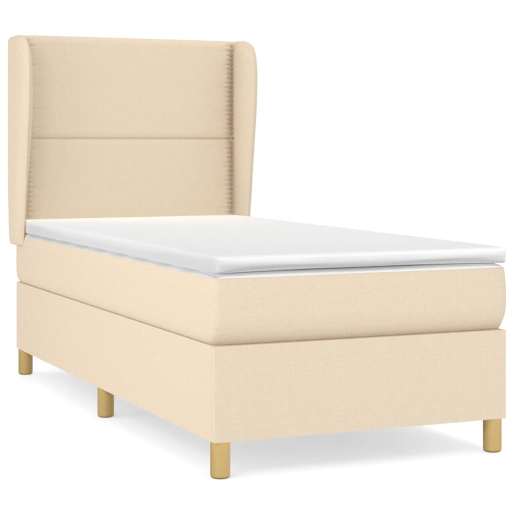 vidaXL Κρεβάτι Boxspring με Στρώμα Κρεμ 90x190 εκ.Υφασμάτινο
