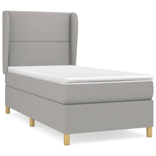 vidaXL Κρεβάτι Boxspring με Στρώμα Ανοιχτό Γκρι 90x200 εκ. Υφασμάτινο