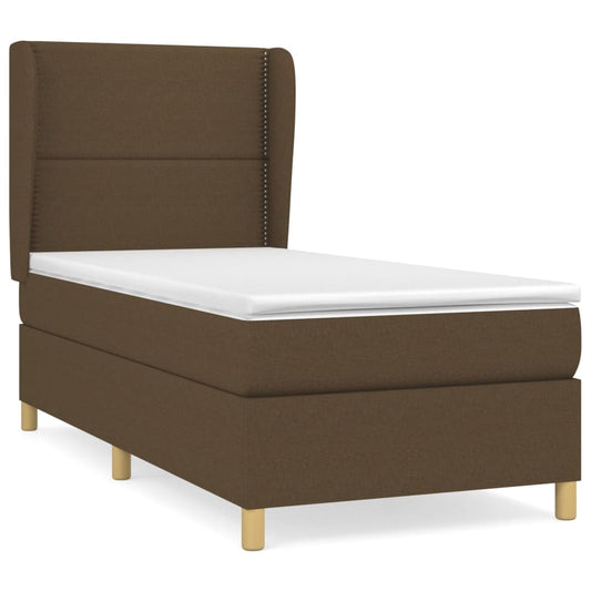 vidaXL Κρεβάτι Boxspring με Στρώμα Σκούρο Καφέ 90x200 εκ. Υφασμάτινο