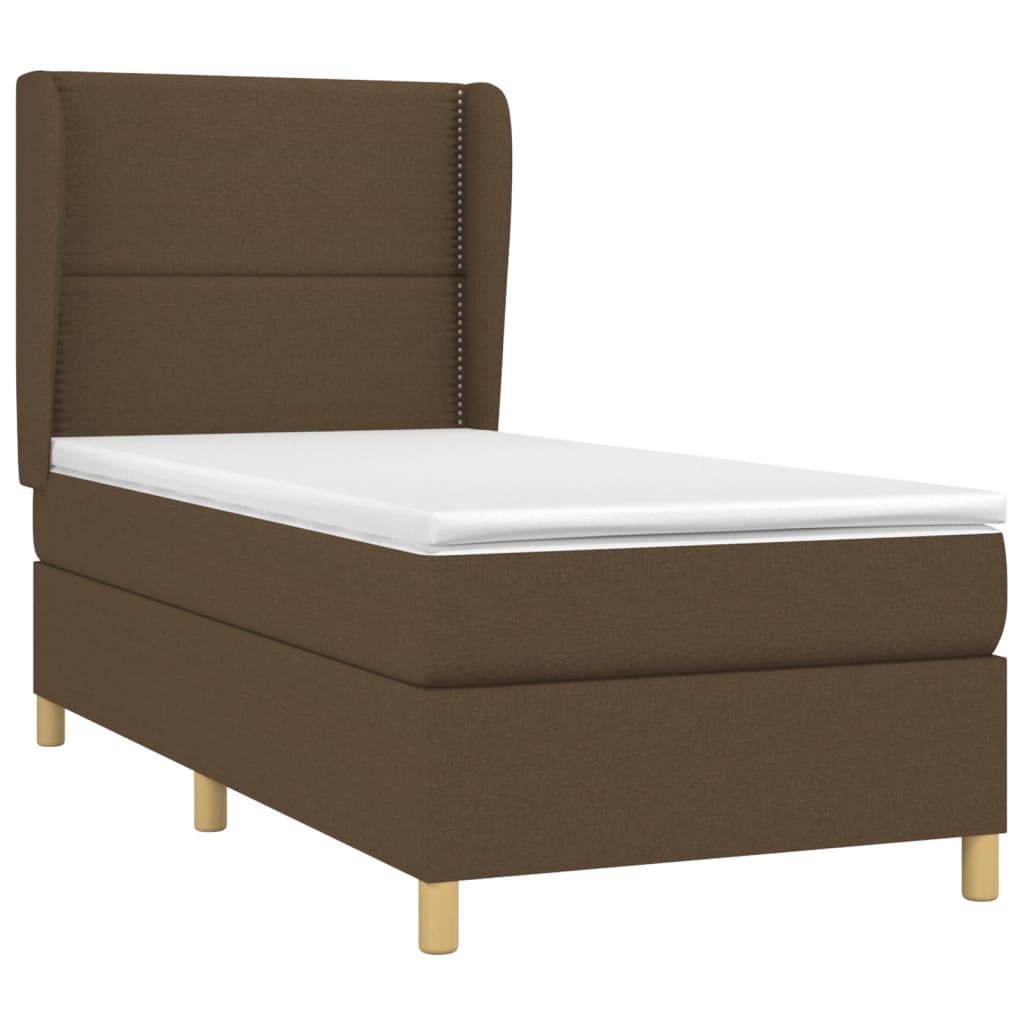 vidaXL Κρεβάτι Boxspring με Στρώμα Σκούρο Καφέ 90x200 εκ. Υφασμάτινο