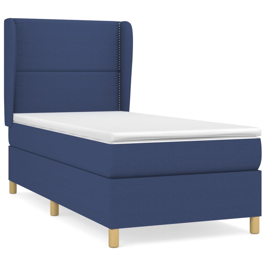 vidaXL Κρεβάτι Boxspring με Στρώμα Μπλε 90x200 εκ.Υφασμάτινο