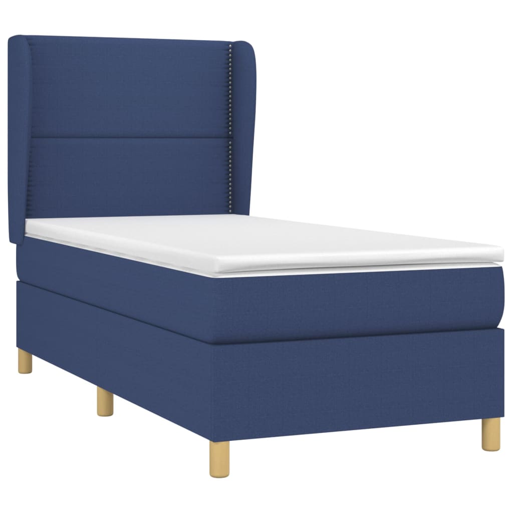 vidaXL Κρεβάτι Boxspring με Στρώμα Μπλε 90x200 εκ.Υφασμάτινο