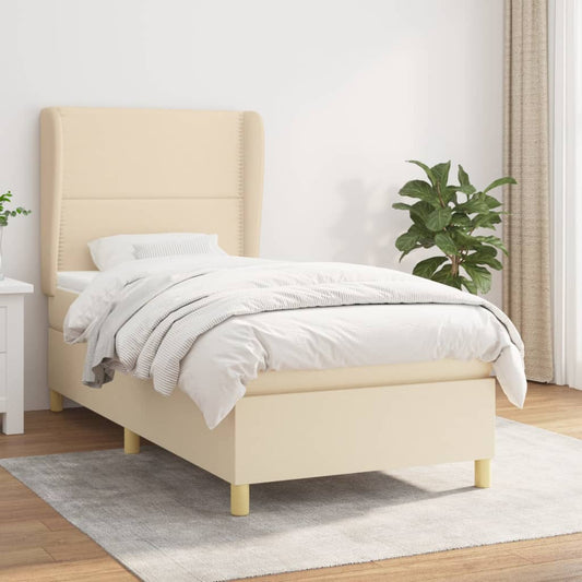 vidaXL Κρεβάτι Boxspring με Στρώμα Κρεμ 100 x 200 εκ. Υφασμάτινο