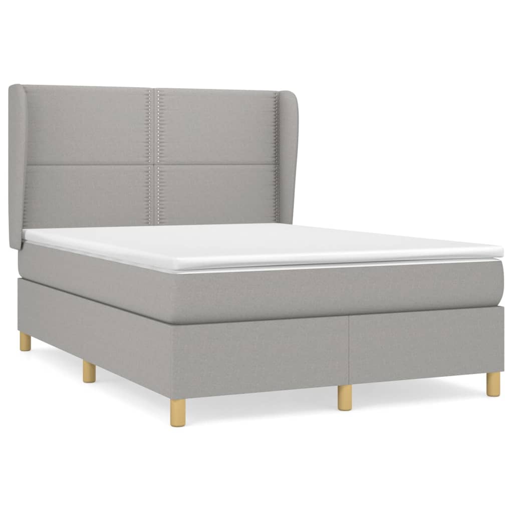 vidaXL Κρεβάτι Boxspring με Στρώμα Ανοιχτό Γκρι 140x190 εκ. Υφασμάτινο