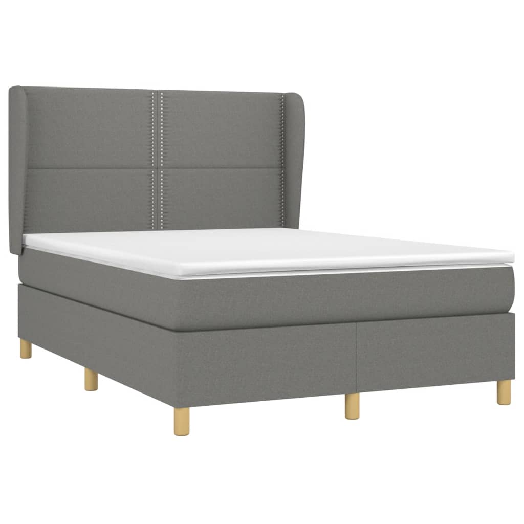 vidaXL Κρεβάτι Boxspring με Στρώμα Σκούρο Γκρι 140x190 εκ. Υφασμάτινο