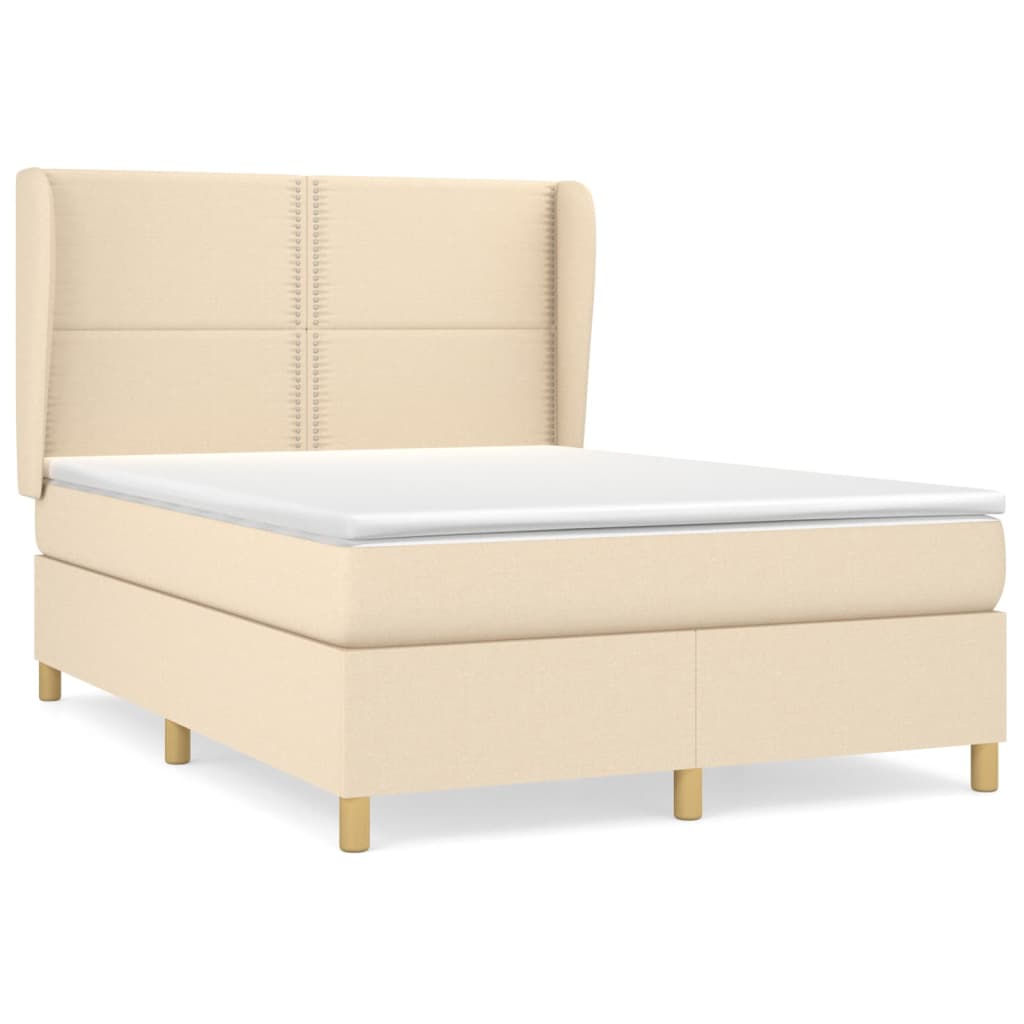 vidaXL Κρεβάτι Boxspring με Στρώμα Κρεμ 140x190 εκ. Υφασμάτινο
