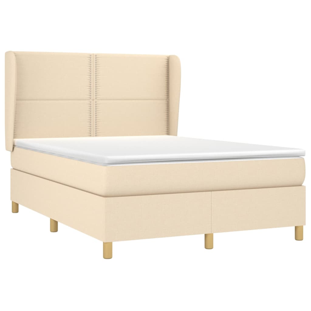 vidaXL Κρεβάτι Boxspring με Στρώμα Κρεμ 140x190 εκ. Υφασμάτινο