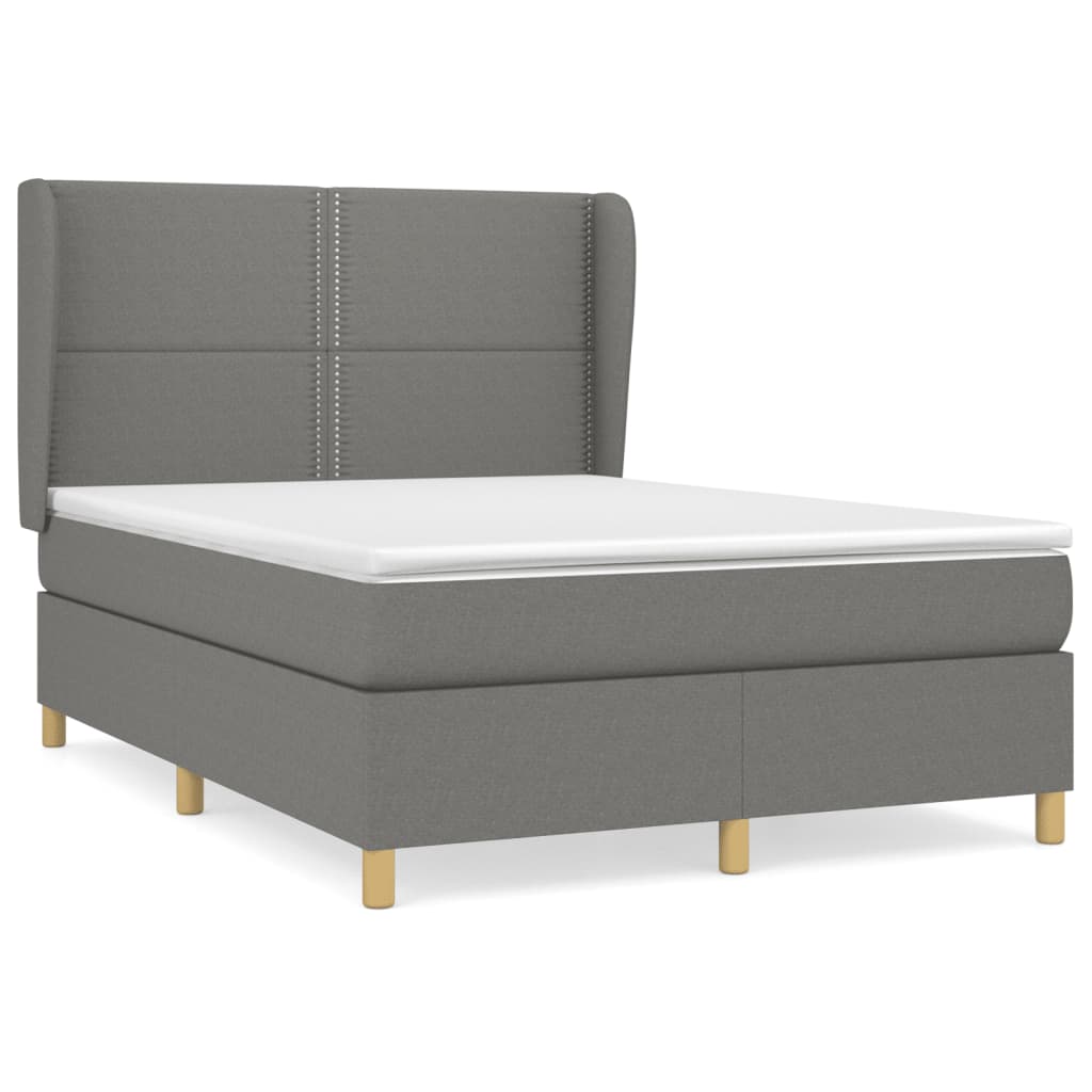 vidaXL Κρεβάτι Boxspring με Στρώμα Σκούρο Γκρι 140x200 εκ Υφασμάτινο