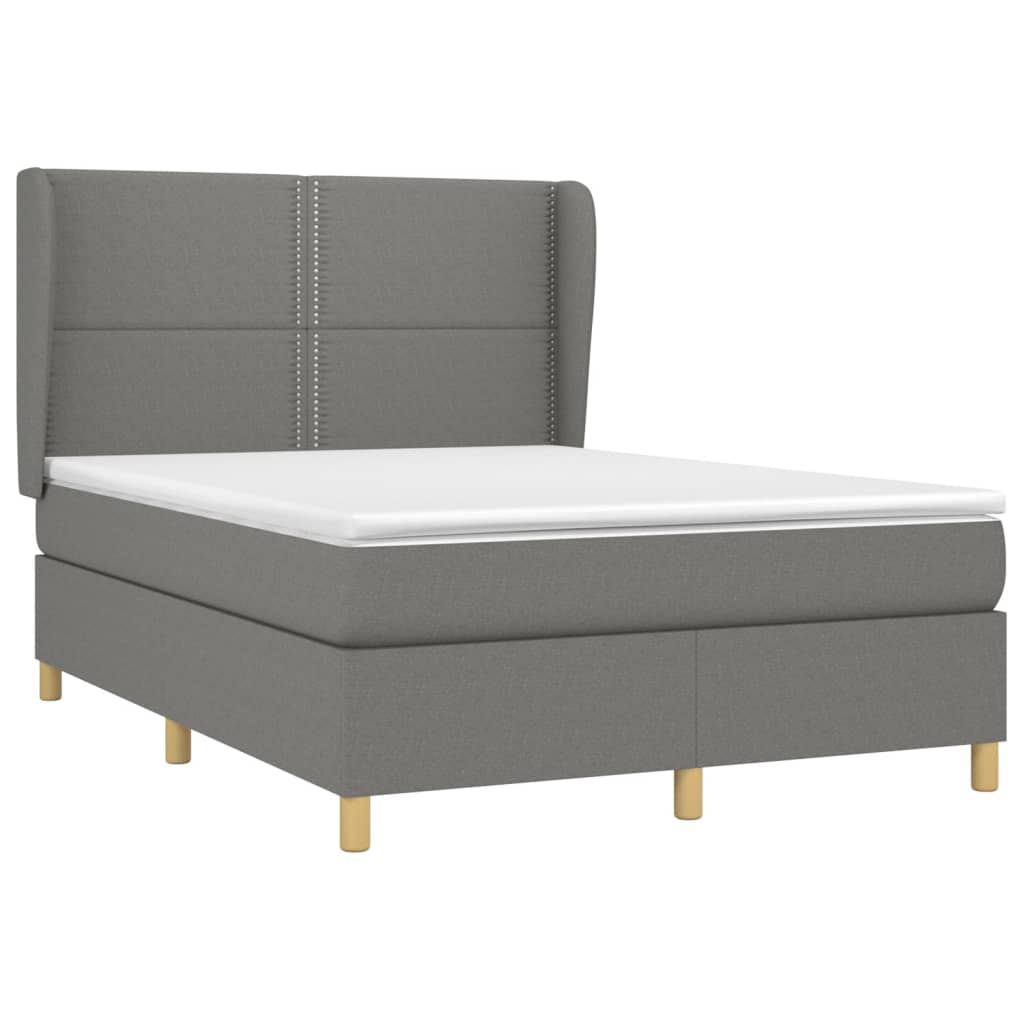 vidaXL Κρεβάτι Boxspring με Στρώμα Σκούρο Γκρι 140x200 εκ Υφασμάτινο