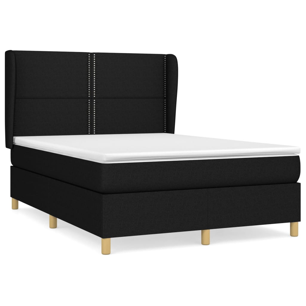 vidaXL Κρεβάτι Boxspring με Στρώμα Μαύρο 140x200 εκ. Υφασμάτινο