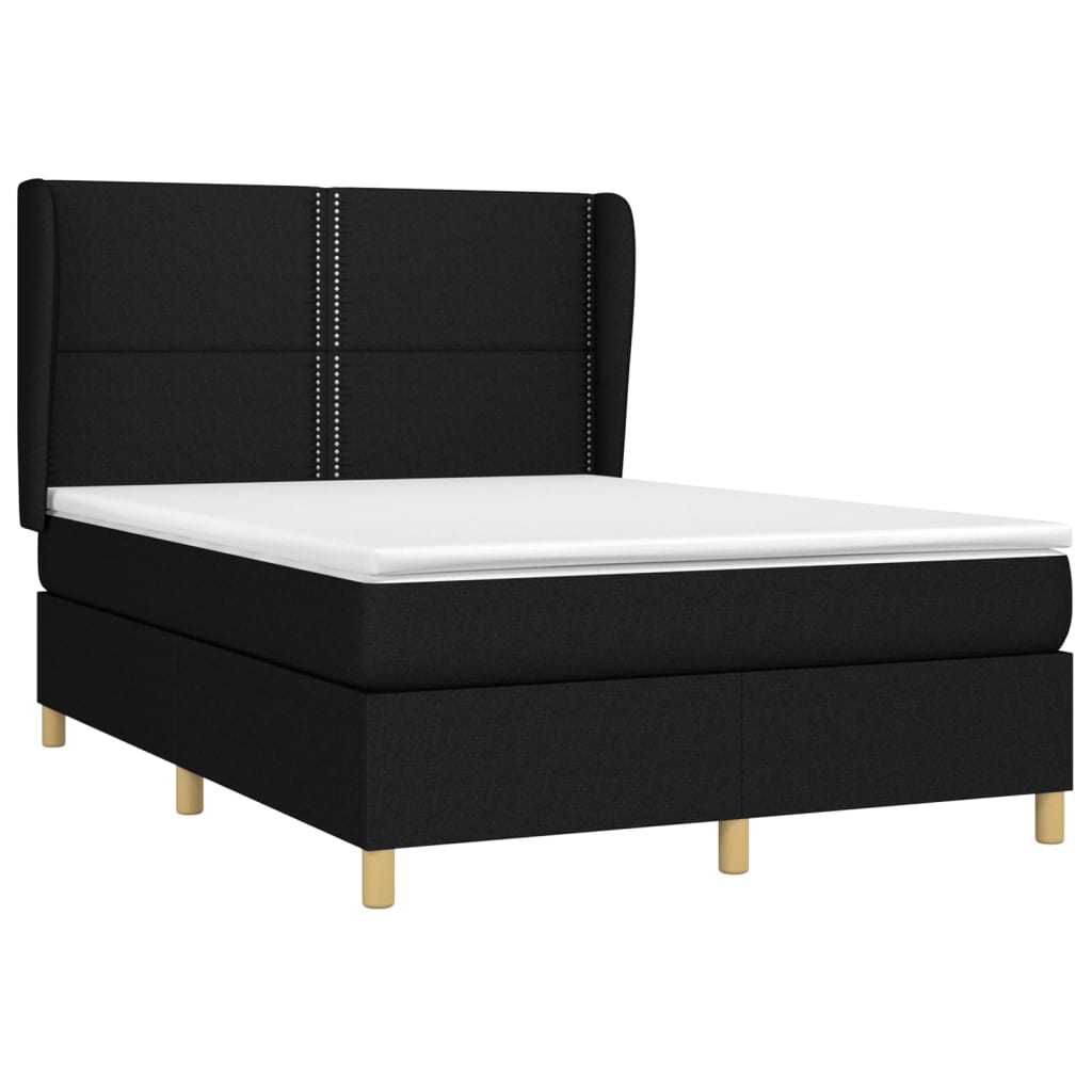 vidaXL Κρεβάτι Boxspring με Στρώμα Μαύρο 140x200 εκ. Υφασμάτινο