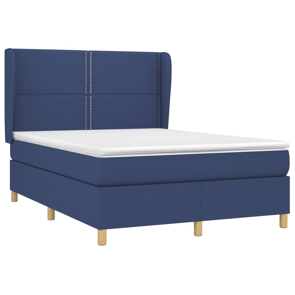 vidaXL Κρεβάτι Boxspring με Στρώμα Μπλε 140x200 εκ. Υφασμάτινο