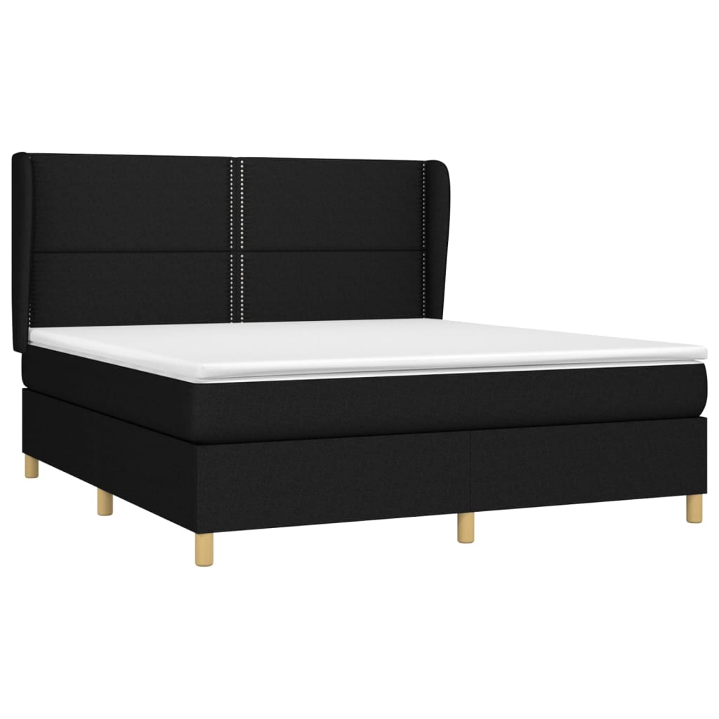vidaXL Κρεβάτι Boxspring με Στρώμα Μαύρο 180x200 εκ. Υφασμάτινο