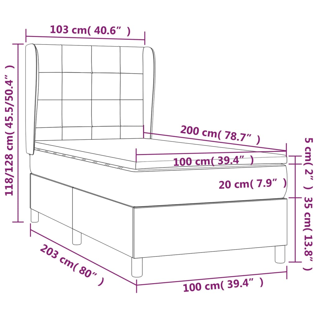 vidaXL Κρεβάτι Boxspring με Στρώμα Μαύρο 100 x 200 εκ. Υφασμάτινο