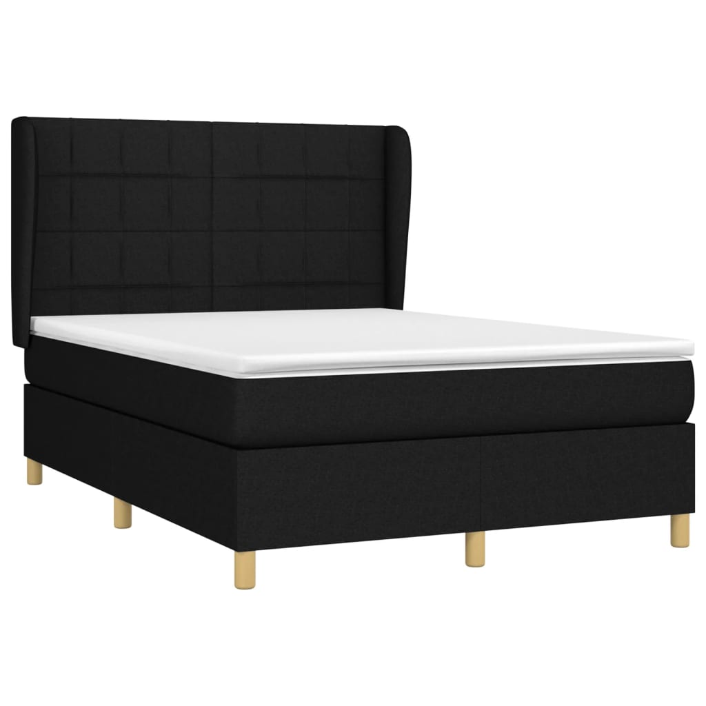 vidaXL Κρεβάτι Boxspring με Στρώμα Μαύρο 140x190 εκ. Υφασμάτινο