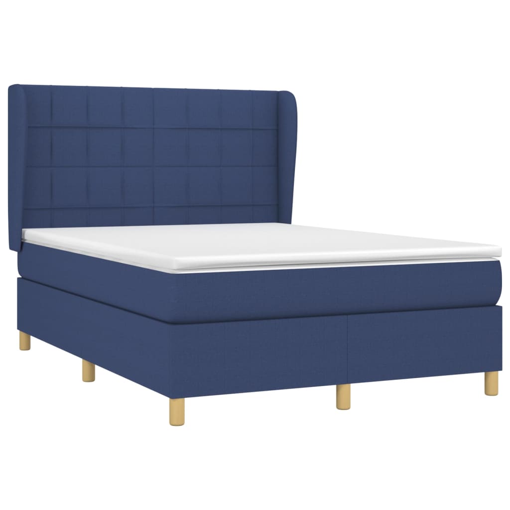 vidaXL Κρεβάτι Boxspring με Στρώμα Μπλε 140x190 εκ. Υφασμάτινο