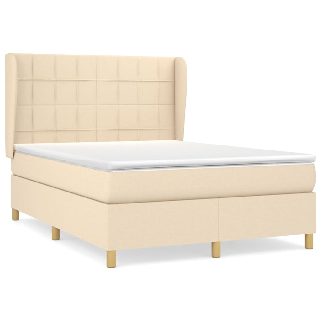 vidaXL Κρεβάτι Boxspring με Στρώμα Κρεμ 140x200 εκ. Υφασμάτινο